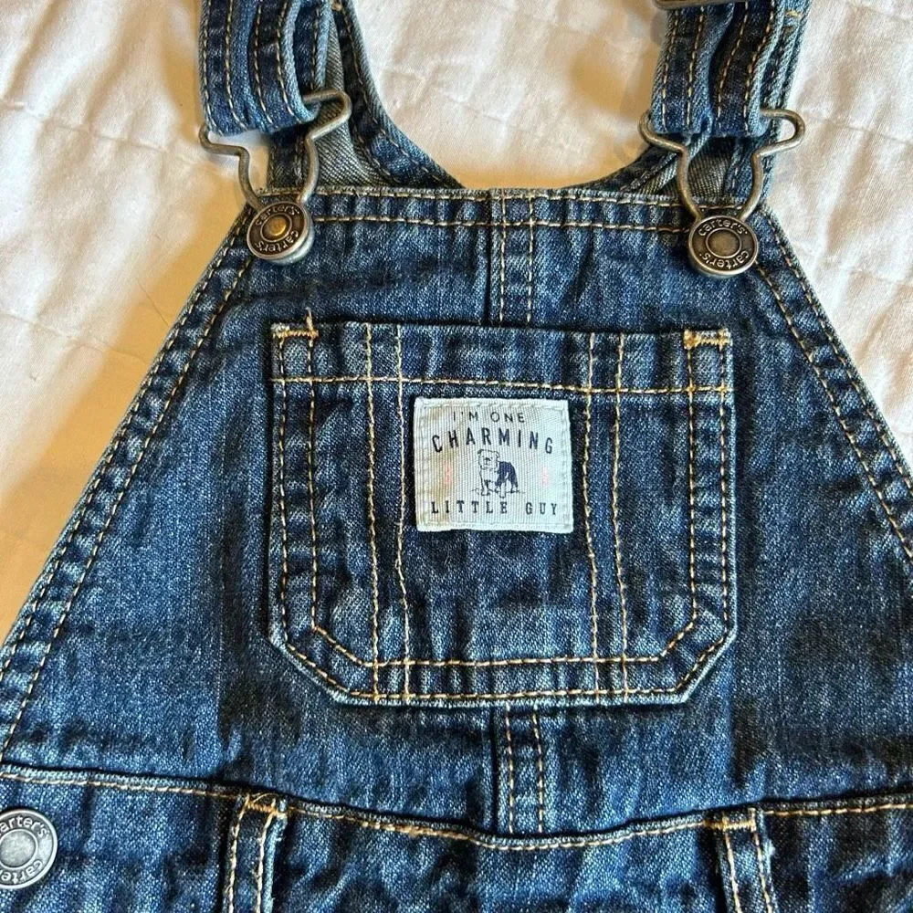 Carter’s I’m one Charming Little Guy overalls bibs 12M cotton